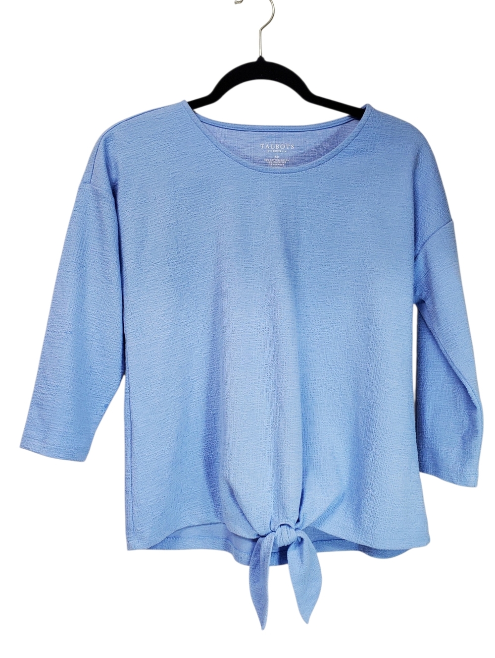 Talbots Blouse Blue Office Siren Business Casual Petite Small Classic Tie Front